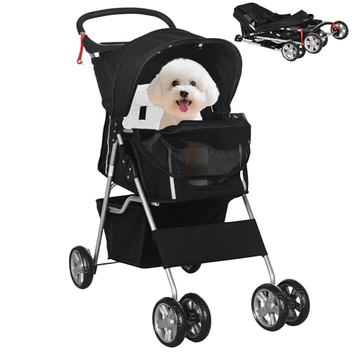 PawHut Pet Stroller Carrier Foldable Deluxe Jogger Walk Travel Dog Cat Black option