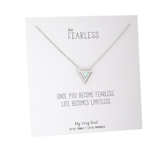 My Very Best Geometric Double Power Triangle Simulated Opal Necklace (Silver Plated Brass)