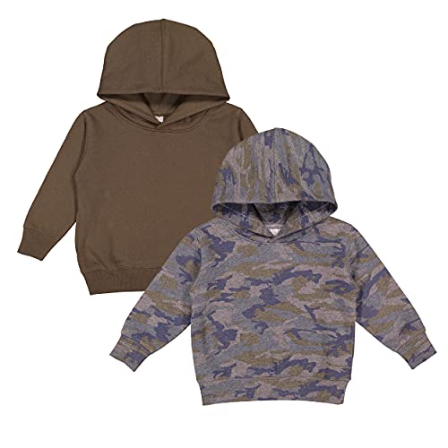 RABBIT SKINS Toddler Fleece Long Sleeve Pullover Hoodie 2-Pack, Vintage Camo/Military Green, 2