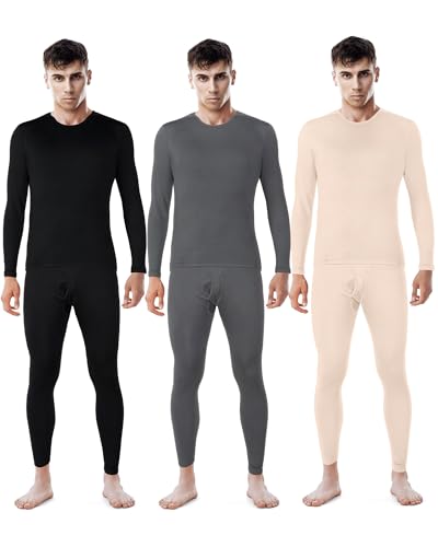Patelai 3 Sets Men's Thermal Underwear Long Underwear Base Layer with Fleece Lined for Winter Cold Weather