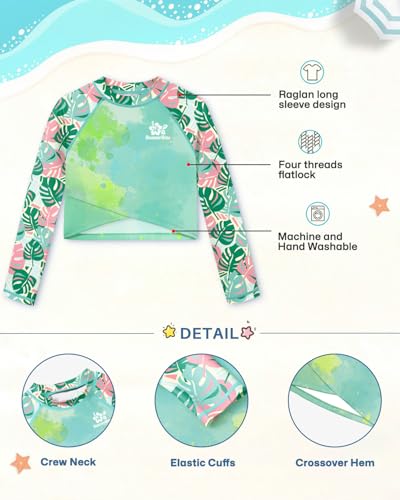 Image of BesserBay Girls Rash Guard UPF 50+ Long Sleeve Mock Neck Crossover Hem Swim Crop Top 4-14 Years
