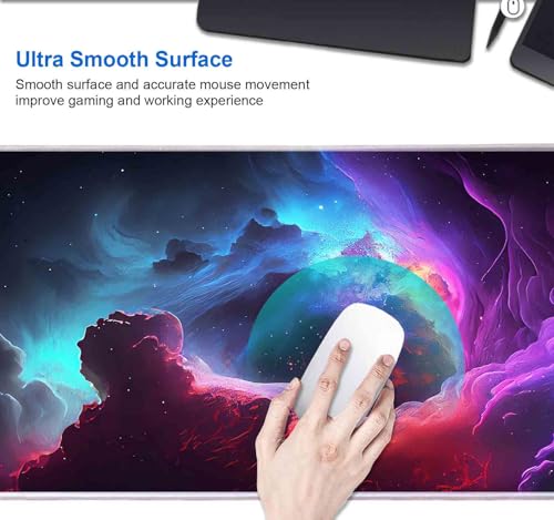 Image of IMAYONDIA Purple Blue Galaxy Nebula Desk Pad Mat, Universe Space Large Mouse Pad for Desk, Long Mousepad for Desktop, Game, Office, Computer Accessories, 31.5x11.8 Inch- Abstract Glowing Galaxy