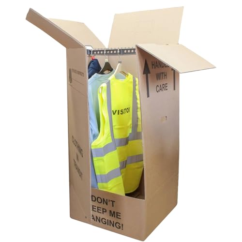 SelfHold Large Double Wall Wardrobe Moving Boxes for moving house with Hanging Rails 18 x 20 x 41 | Up to 18 Items Capacity Garment Removal Boxes | Made in Britain (1)