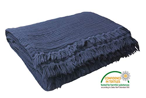Pre-Washed 100% Organic Muslin Cotton Throw Blanket for Couch, Sofa, Adults and Kids
