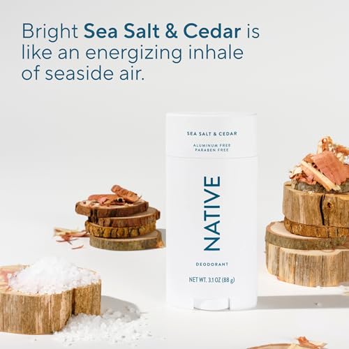 Image of Native Aluminum Free Deodorant, Sea Salt & Cedar, Large Size Stick, 72 Hour Odor Control, for Women & Men, Contains Naturally Derived Ingredients, 3.1 oz