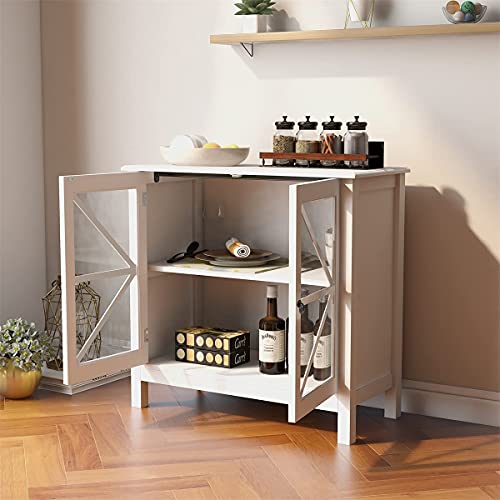 Rasoo Sideboard Cabinet Display Buffet Storage Cabinet With Double Framed Glass Doors Entry Cabinet For Home Kitchen Dining Room, Cupboard Console Table, Espresso (White) #TOP5