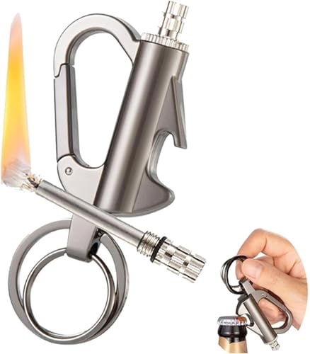 Llavero Encendedor de pedernal 3 en 1 con Llavero y abrebotellas, arrancador de Fuego Resistente al Viento para Supervivencia al Aire Libre, Herramienta de Camping de Metal Reutilizable