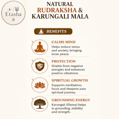 Image of Karungali Rudraksha Mala Original with 108 Beads | Rudraksha Karungali Mala with Lab Test Certificate | Rudraksha and Karungali Mala | Karungali and Rudraksha Mala Original