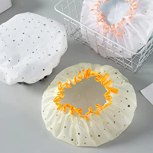 Double Layer Shower Caps .Waterproof Bath Caps,Reusable Shower Cap, Hair Cap For Long, Short And Curly Hair For Women Girls,Kids Shower Caps Golden) #TOP2