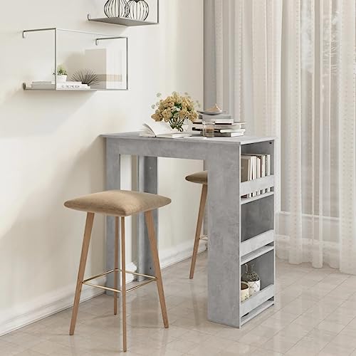 RMIHSJG Table mange-debout gris béton 102 x 50 x 103,5 cm avec 3 étagères et étagère – Table de bar robuste pour cuisine et salle à manger, design peu...