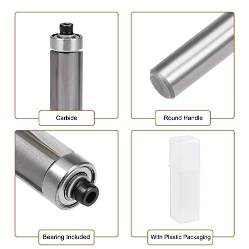 Uxcell Router Bit 1/4 Shank 1/2 Inch Cutting Dia. 25Mm Depth Flush Trim Bit With Bearing 2 Flutes Carbide For Woodworking Milling Cutter Tool 4Pcs #TOP3