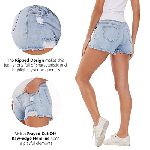 Foucome Maternity Jean Shorts Wide Elastic Band Maternity Shorts For Women Denim (Light Blue, M) #TOP2
