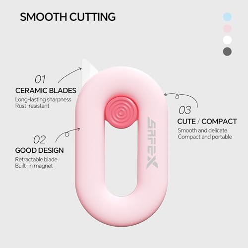 Image of Ceramic Box Cutter, Box Cutter Retractable, Pink, Mini, keychain, Safety, Cute, Magnetic Package Opener, Box Opener Cutter for Daily Online Shopping /Kitchen /Office /Baby Beauty Gift Unpacking