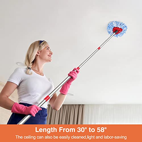 Spin Mop Replacement Head Base Handle Set Compatible With O Cedar Easywring Rinseclean, 4 Microfiber Mop Refills, 1 Mop Base And 58” Mop Handle, Spin Mop Head Replacement Parts For 2 Tank System #TOP4