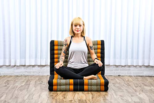 Image of Leewadee Trifold Mattress Standard - Comfortable Thai Massage Pad, Foldable Floor Mattress Filled with Kapok, Perfect to Use as a Sleeping Mat 79 x 28 inches, Black Orange
