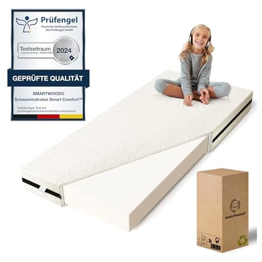 smartwood Kindermatratze 90x200 12cm Matratze für Kinder - H2 Schaumstoffmatratze Oeko-TEX-Zertifiziert - Wendbar - mit Waschbarem Antiallergischem Bezug – SmartComfort | Made in EU
