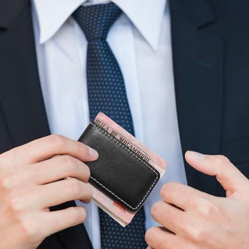 Black Magnetic Money Clip Minimalist Design Cash Wallet Slim Leather Business Money Holder for Card Men Wallet3
