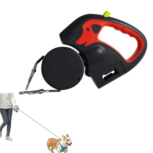 伸びるリード led ライト付き 自動巻き取り式 360°回転 引き込みスムーズ 反射機能・ナイロンテープ使用 一時停止 150kg牽引力 耐久性 絡まない 伸縮 3m 軽量 おしゃれ 小型犬 中型犬 大型犬 (レッド)
