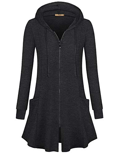Miusey Long Cardigan For Womens, Ladies Open Front Long Sleeve Lightweight Petite Tunic Sweatshirts Pocket Loose Fit Hoodied Winter Outerwear Dark Gray M #TOP1