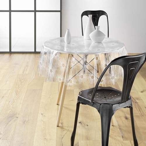 Douceur d'Intérieur, Nappe Cristal (Diamètre 140 cm) Soleil Transparent, PVC Imprimé 14/100E