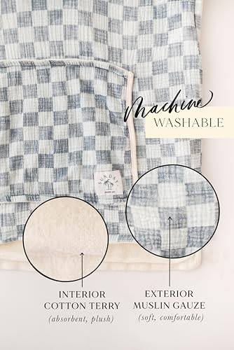 Image of Hooded Poncho Towel for Toddlers - Beach /Pool - Muslin Cotton Checker Print - Ultra Soft, Absorbent- Double Lined-2T-5T