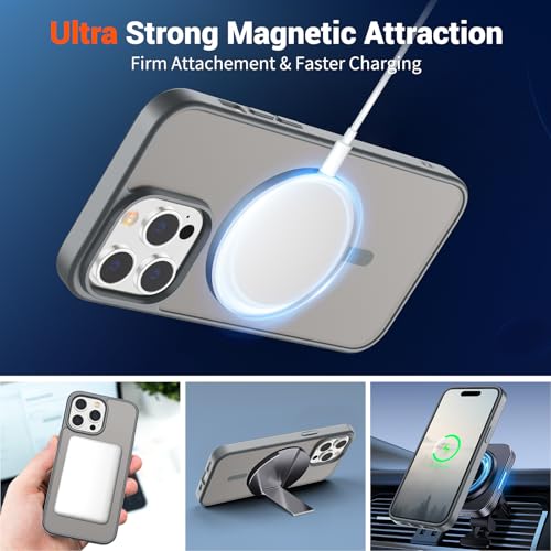 Image of SUPFINE Magnetic for iPhone 14 Pro Max Case (Compatible with MagSafe) (Military Grade Drop Protection) Slim Translucent Matte Shockproof with Anti-Fingerprint Phone Case,Gray