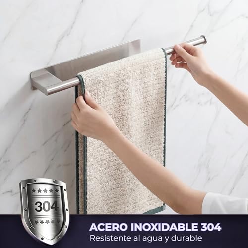 Miniatura 4 de Toalleros De Baño Sin Taladro Extensible 25-39 Cm Accesorios De Baño Para Colgar Toallas Sin Dañar Superficies Toallero Adhesivo De Acero Inoxidable 304 - Fácil Instalación Plata