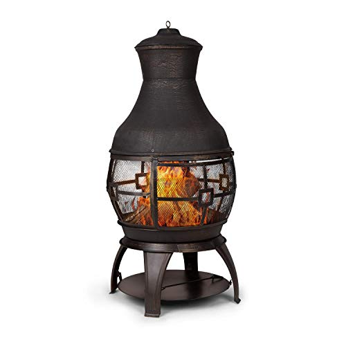 BLUMFELDT Titus Garden Fireplace, Patio Fire, 360° FireView with an Antique Appearance, Rustproof, Stainless, Secure Stand with Charcoal Grate, Poker and Mesh Door, Black