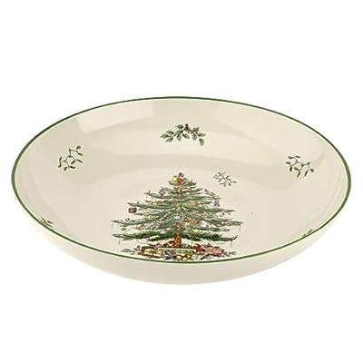 Spode Christmas Tree Collection Pasta Bowl - Large 13-Inch Serving Boel, Dishwasher, Microwave, and Freezer Safe, Made of Porcelain, Serveware, Christmas Tree Design, Green/Beige
