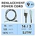 FSTSN 2 Pack 9 ft 14/3C SJTW Appliance and Power Tool Cord, 14 Gauge 3 Prong Replacement Power Supply Cord Cable, 110V 115V 120V AC Pigtail, 15A, 1875w, Grey