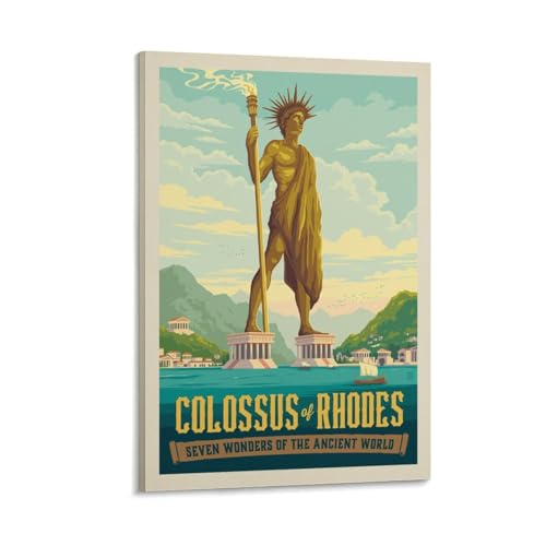 Póster retro de viaje mundial El Coloso de Rodas, lienzo y arte d...
