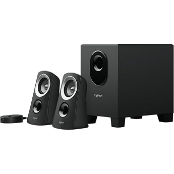 Logitech Z313 2.1 speaker system with subwoofer, 50 watts peak power, 3.5 mm input, headphone jack, controls on the control u