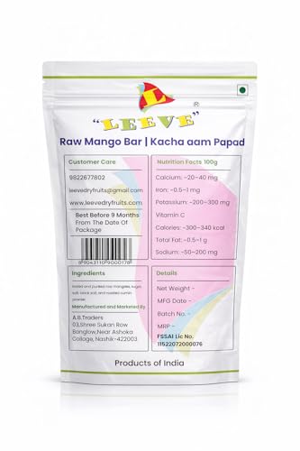 Image of Leeve Raw Mango Bar (Kachha Aam Papad) 400g | Tangy & Chatpata Mango Candy | Traditional Aam Papad | Summer Snack | Kids & Adults Favourite Sweet & Sour Treat