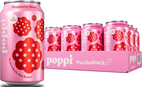 Poppi Prebiotic Soda, Raspberry Rose, 12 Oz...