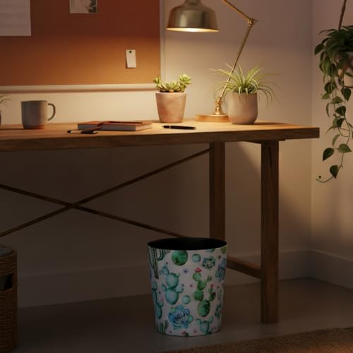 Image of PU Leather Small Trash Can Wastebasket, Round Garbage Container Basket for Bathrooms, Laundry Room, Kitchens, Offices, Kids Rooms, Bedrooms,Dorms,Home Decorative Art Bin, 2.9 Gallon(Floral Breeze)