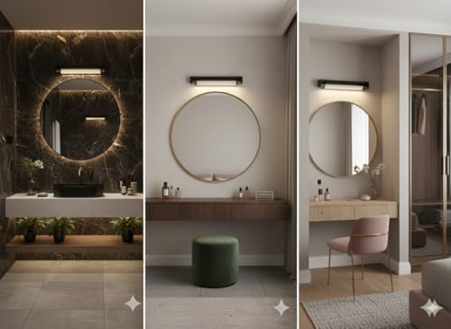 Image of 18 /12W White PVC Body | Dressing Table |Rose Chrome Finish | Bathroom Mirror | Vanity | Picture | Cabinet | Adjustable | Wall Mounted Light. (Black Body, 18w)