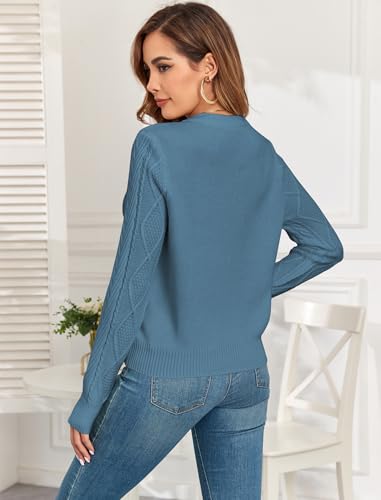 Image of ZAFUL Women's Cable Knit Sweaters Crew Neck Long Sleeve Solid Vintage Casual Pullover Sweater 2024 Fall Chunky Jumper Tops