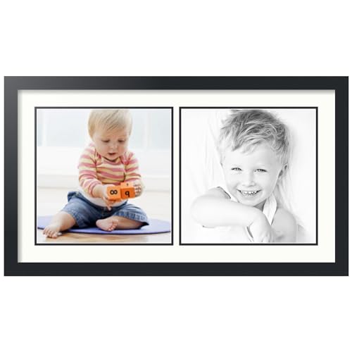 ArtToFrames Collage Photo Frame Double Mat with 2 - 12x12 Openings and Satin Black Frame