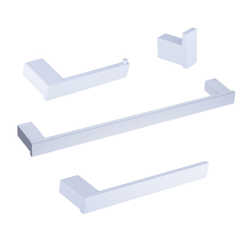 Hiendure 4 Pieces Bathroom Hardware Towel Bar Accessory Set, Includes 1 x 24" Towel Bar, 1 x Robe Hook, 1 x Towel Holder, and 1 x Toilet Paper Holder, White Painting