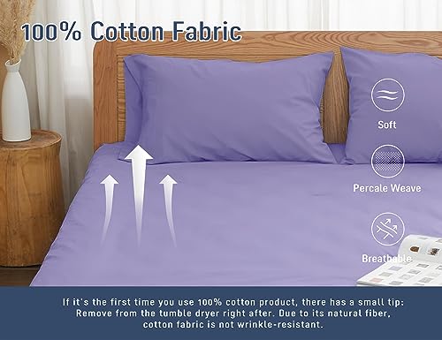 Pillow Cases, King Size Cotton Percale Weave Pillowcases, Pre-Shrunk Breathable and Hypoallergenic Pillowcases, Set of 2 (2 Piece King 20 Inch x 40 Inch, Purple)