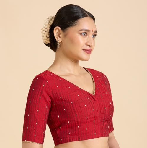 Image of Studio Shringaar Women's Handloom Cotton Silk Readymade Saree Blouse