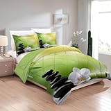 phonxia Japonischer Stil 4 Jahreszeiten Bettdecke 155x220 - Zen Stein Bettdecke Ohne Bezug 155x220cm 240gsm - Blumen Steppdecke Weiche Wende Schlafdecke Leicht mit 2 Kissenbezug 80x80cmC151