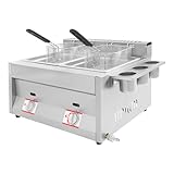 Gewerbliche Gas-Fritteuse, 2x6L Edelstahl – Große Doppelfritteuse mit Getrennter Temperaturregelung, Ideal für Pommes & Snacks