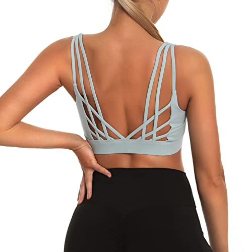 Mathacino Strappy Sports Bra Caged Backless Yoga Crop Tank Activewear Workout Clothes For Women Green #TOP2