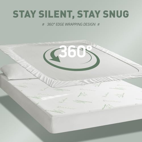 Image of Cooling Queen Mattress Protector-100% Waterproof & Noiseless Rayon Fiber Mattress Cover (60 inch x 80 inch) Size Bed Soft, Breathable, Guards Against Spills Matterss Pad - Pockets Up to 21″