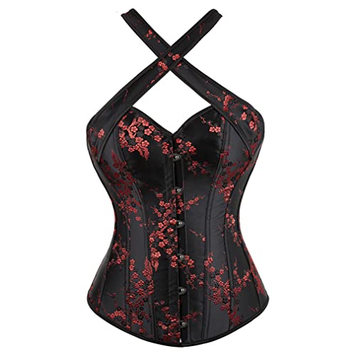 Grebrafan Corset Cabaret Mujer Corsés y Bustiers con Tirantes (EUR(44-46) 4XL, Negro)