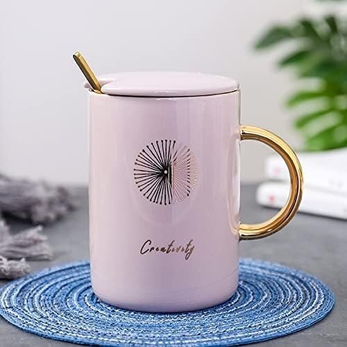 Prezenty Kubek ceramiczny Kubek Ręcznie malowany Złoty Kubek Ceramiczny Różowy Śliczny Kubek ze Złotą Łyżką Dziewczyna Kubek Wody Kubek Kreatywny Kubek Studencki Para Kubek (Kolor: Duża kropka) (Colo