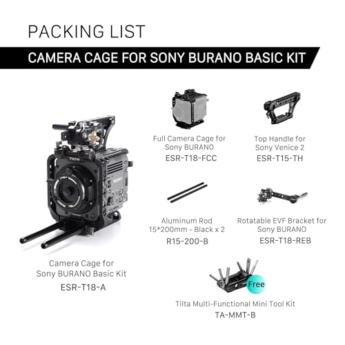 Image of Tilta Camera Cage Compatible with Sony BURANO | Arri Rosettes, 1 /4 inch-20 and 3 /8 inch-16 Threads | w /Top Handle, Left /Right Side Arm, Battery Plate (Full Camera Cage Plus)