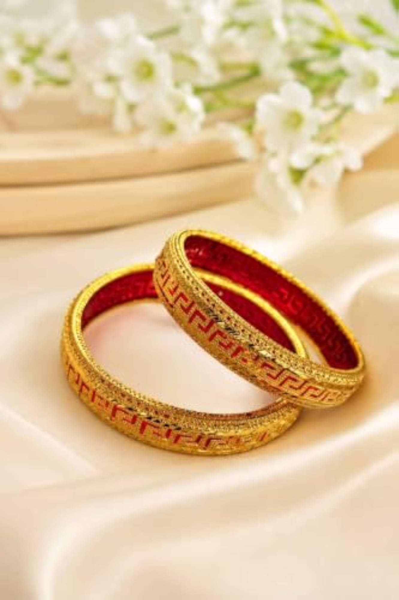 Set of 2 Women's Gold Plated Bangles, Elegant Design