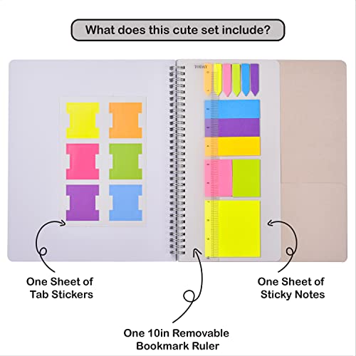 Nelovi Cute Large Spiral Notebook College Ruled, 11" X 9.5" With Durable Hardcover, 160 College Lined Pages With 100Gsm Paper, Inner Pockets, Tab Stickers, Sticky Notes, And Removable Ruler (Cow Print Notebook) #TOP1